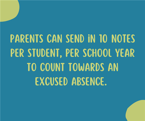 Parents can send in 10 notes per student, per school year to count towards an excused absence. 